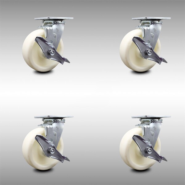 6 Inch Stainless Steel Nylon Swivel Caster Set with Ball Bearings and Brakes SCC